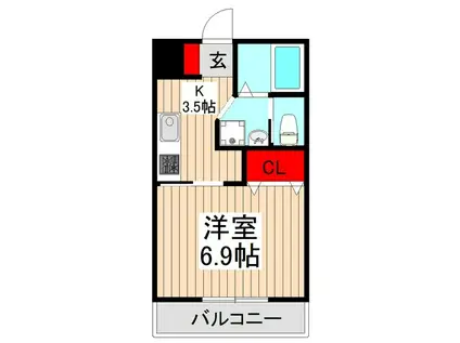 プライムガーデン朝霞台(1K/1階)の間取り写真