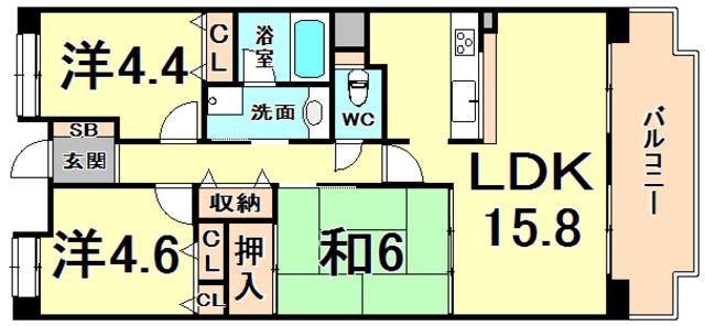 NTPRレジデンス甲子園四番町(3LDK/2階)の間取り写真