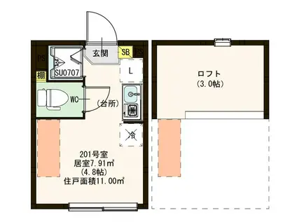 LAURUS AKABANE(ワンルーム/2階)の間取り写真