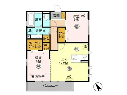 キュウブオンダ泉 寄木戸(2LDK/3階)の間取り写真