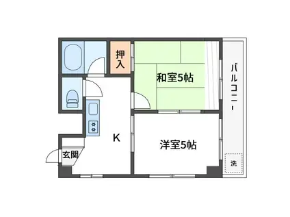 ライフK2(2K/4階)の間取り写真