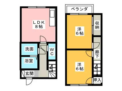 シダーSガーデン B棟(2LDK/1階)の間取り写真