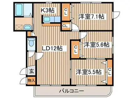 グリーンヒルN36(3LDK/3階)の間取り写真