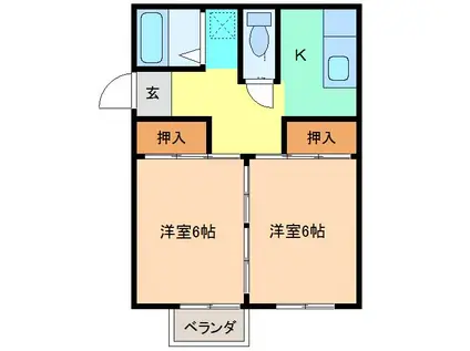 石坂コーポ A棟(2K/2階)の間取り写真