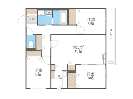 ZABO HILLS TOYOHIRA イースト・ウエスト(3LDK/5階)の間取り写真