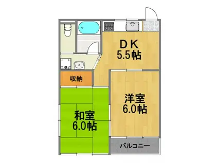 パークヒルズ美堀町(2DK/2階)の間取り写真