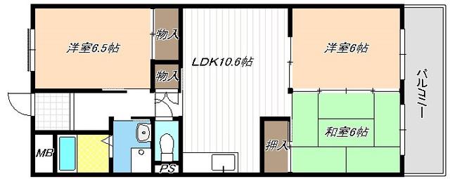 本宮ハイツ山田(3LDK/3階)の間取り写真