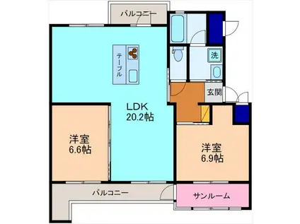 アクアルーチェ北安江(2LDK/3階)の間取り写真