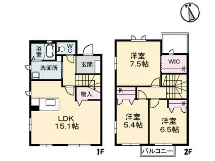 クラビスD(3LDK/1階)の間取り写真