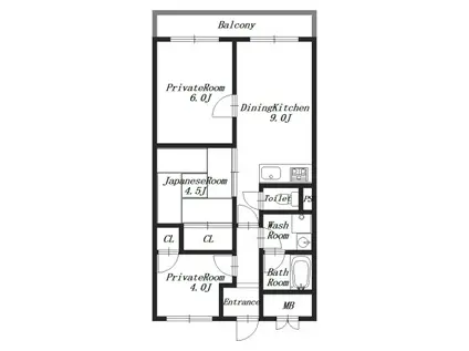 シャルル橿原神宮(3DK/3階)の間取り写真