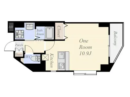 コスモガーデン武之橋(ワンルーム/9階)の間取り写真