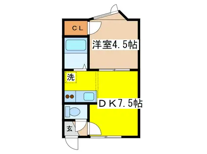 熊っ子ハウスB(1DK/1階)の間取り写真