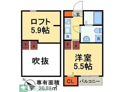 EPO園生メゾン(1K/1階)の間取り写真