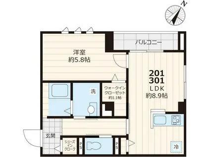 RAPPORT H&Sラポール エイチアンドエス(1LDK/3階)の間取り写真