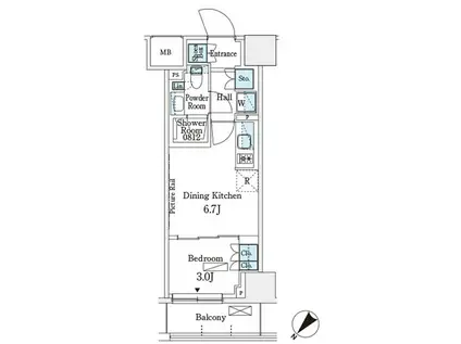 パークアクシス横浜伊勢佐木町通(1DK/3階)の間取り写真