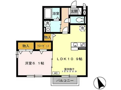 VILLA YAMATE A(1LDK/2階)の間取り写真