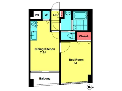 高円寺マンション(1DK/6階)の間取り写真
