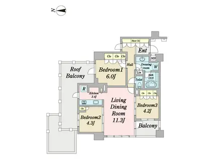 パークハウス市谷柳町(3LDK/3階)の間取り写真