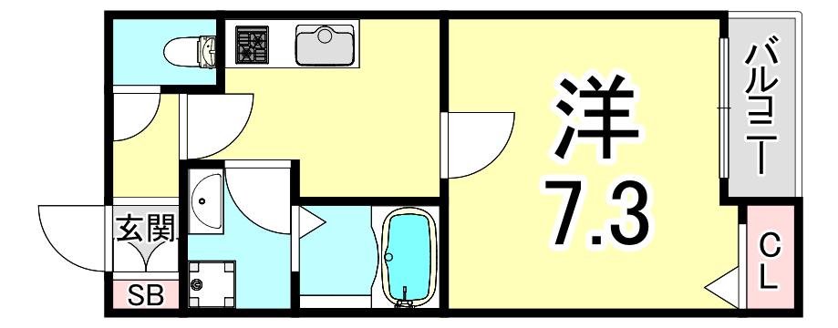 ランドレーヴ尼崎(1K/2階)の間取り写真