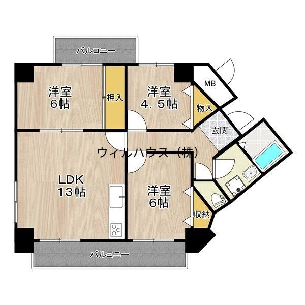 グランブルー宿屋町(3LDK/9階)の間取り写真