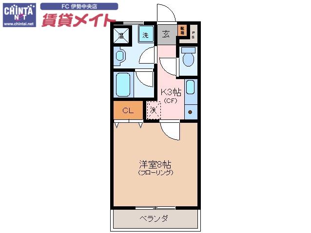 サンスマイルII(1K/2階)の間取り写真