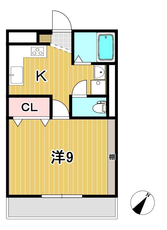 プルミエールA(1K/1階)の間取り写真