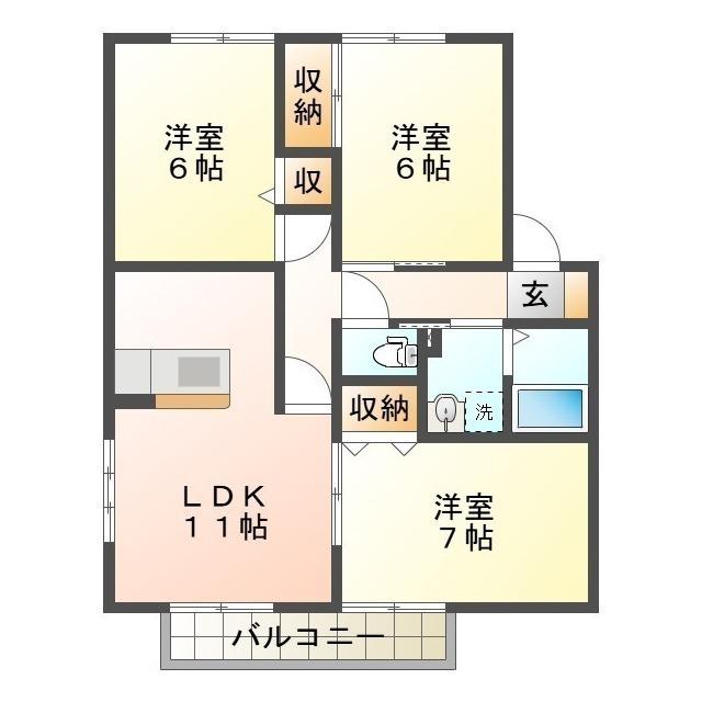 シャンブル南ヶ丘 A(3LDK/1階)の間取り写真