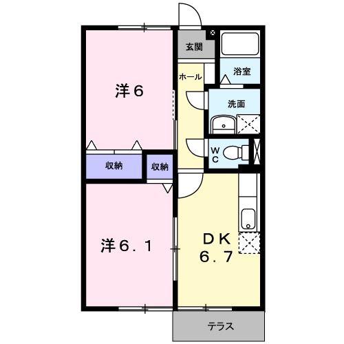HONEY HOME B棟(2DK/1階)の間取り写真