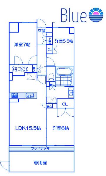 プレミスト湘南辻堂 AQUA FACE(3LDK/1階)の間取り写真