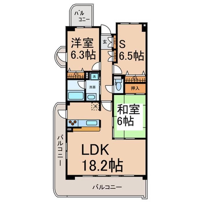 フォンテヌ神山(2SLDK/3階)の間取り写真