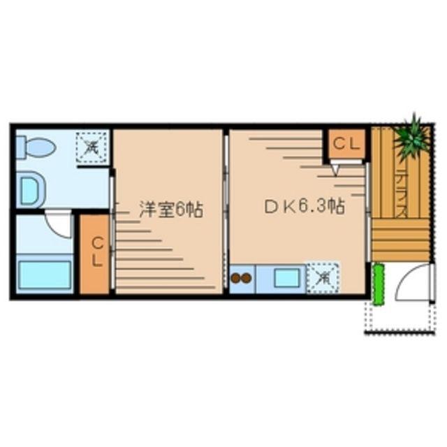 パークサイド有栖川(1DK/1階)の間取り写真