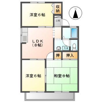彩雲A棟(3DK/1階)の間取り写真