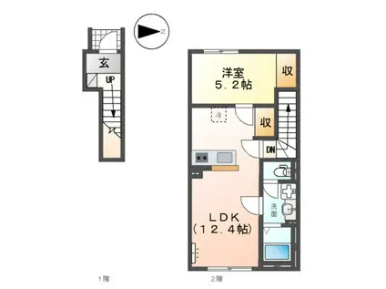 シャフル(1LDK/2階)の間取り写真