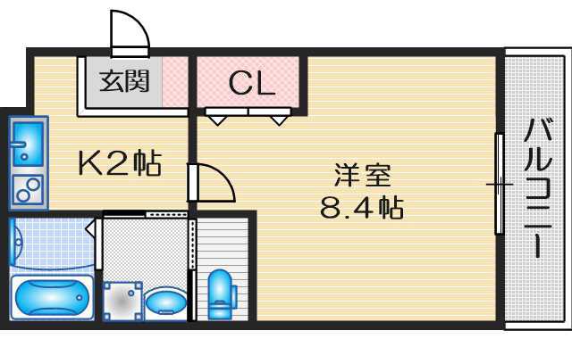 リアコート豊中岡町(1K/2階)の間取り写真