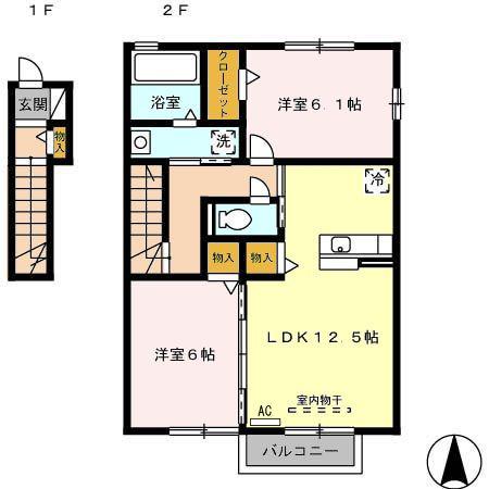 ONE PIECE(2LDK/2階)の間取り写真