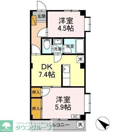 ベイスクエア幕張本郷(2DK/2階)の間取り写真