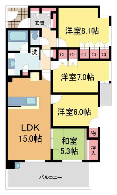 リベール宝塚ラフィーナ(4LDK/3階)の間取り写真