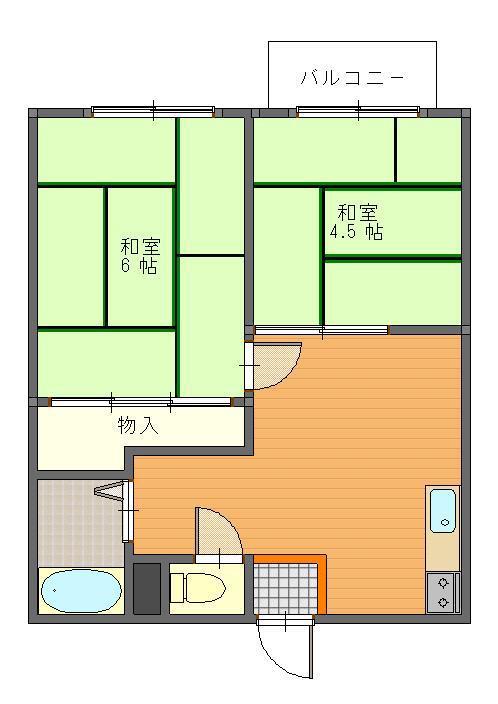 シルバーハイツ(2K/2階)の間取り写真