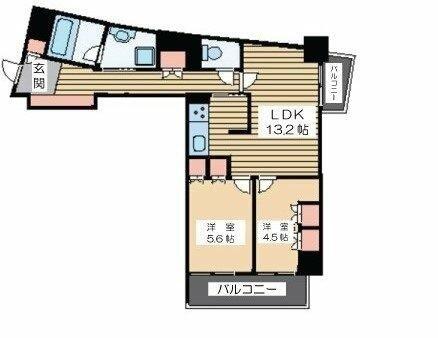 ラフィネ大崎1(2LDK/5階)の間取り写真