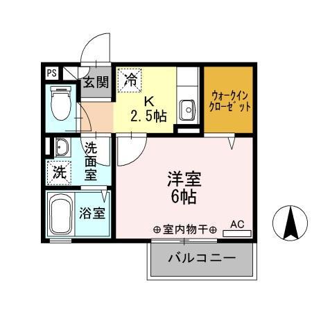 ディオネ茅ヶ崎(1K/2階)の間取り写真