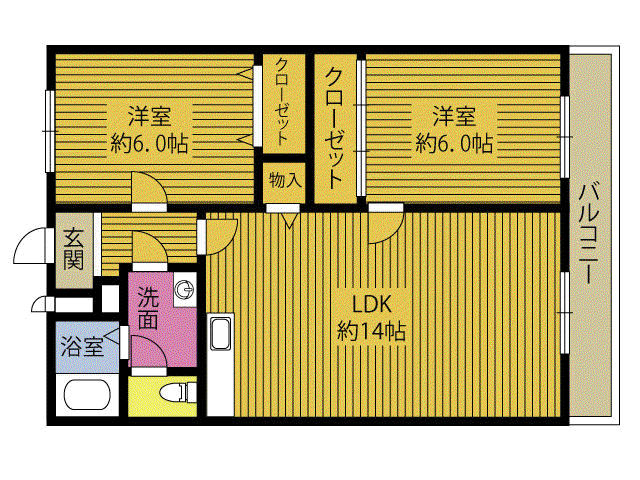 リヴァージュ寒田(2LDK/2階)の間取り写真
