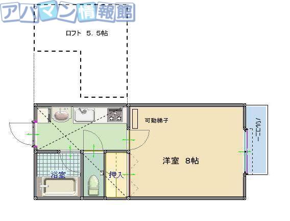 カースル程島(1K/2階)の間取り写真