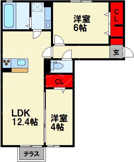 ディールーム後藤寺 B棟(2LDK/1階)の間取り写真