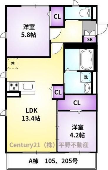 アルビレッジ(2LDK/2階)の間取り写真