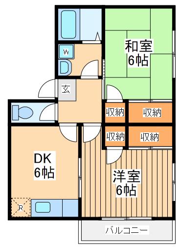 グリーンヒルパルⅠ(2DK/2階)の間取り写真