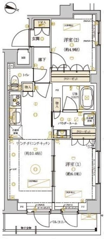ドムススタイル武蔵小山(2LDK/3階)の間取り写真