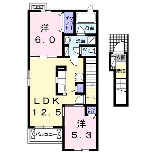 サンフローラ A(2LDK/2階)の間取り写真