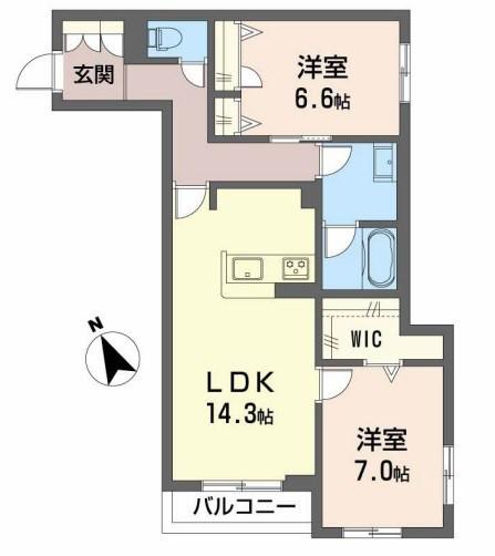 シャーメゾン岡田ハイテール(2LDK/2階)の間取り写真