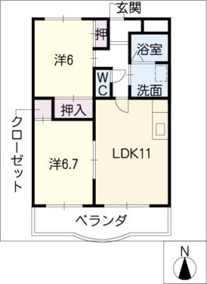 コンフォール・カルチェ(2LDK/2階)の間取り写真