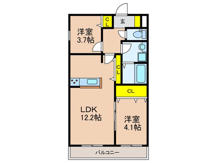 上島町B棟(2LDK/3階)の間取り写真